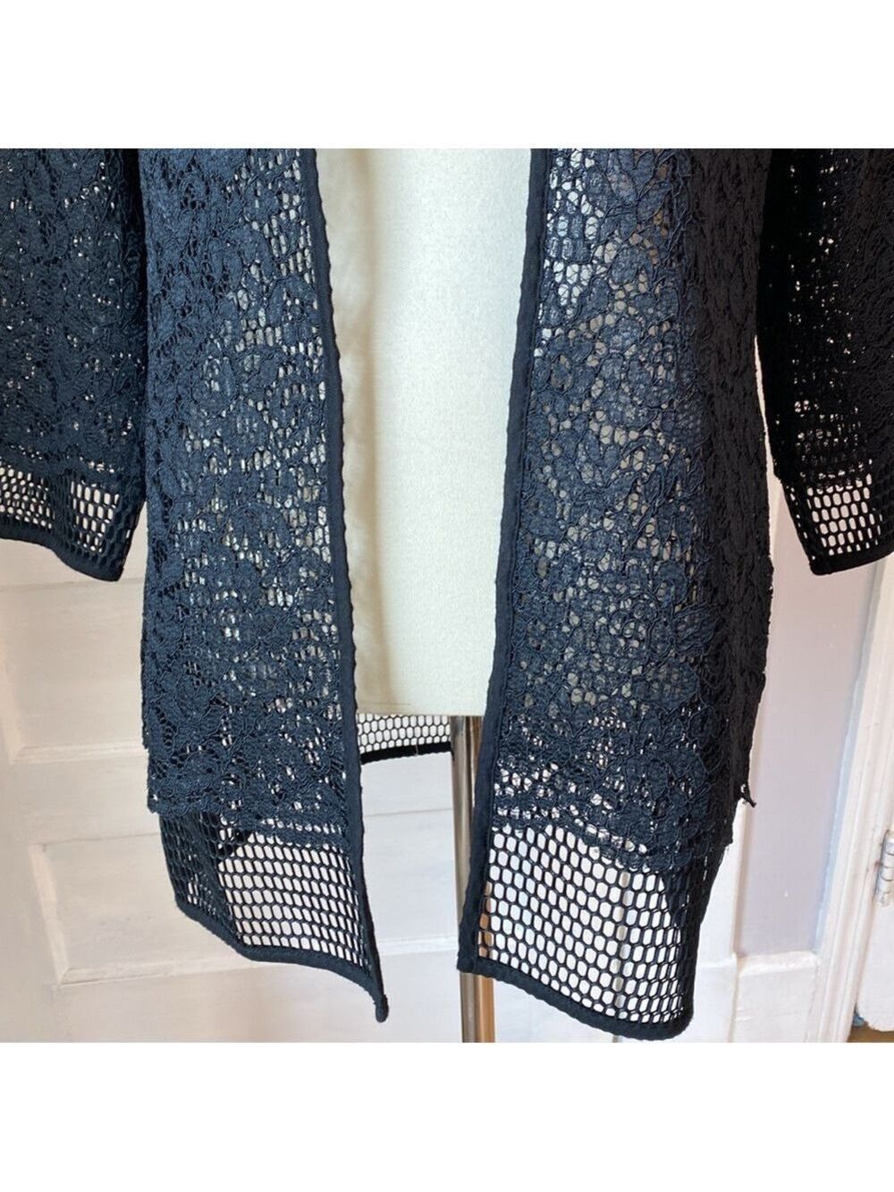 Alfani Semi-sheer Lace Two Layer Black Cardigan, Size S - Picture 7 of 12